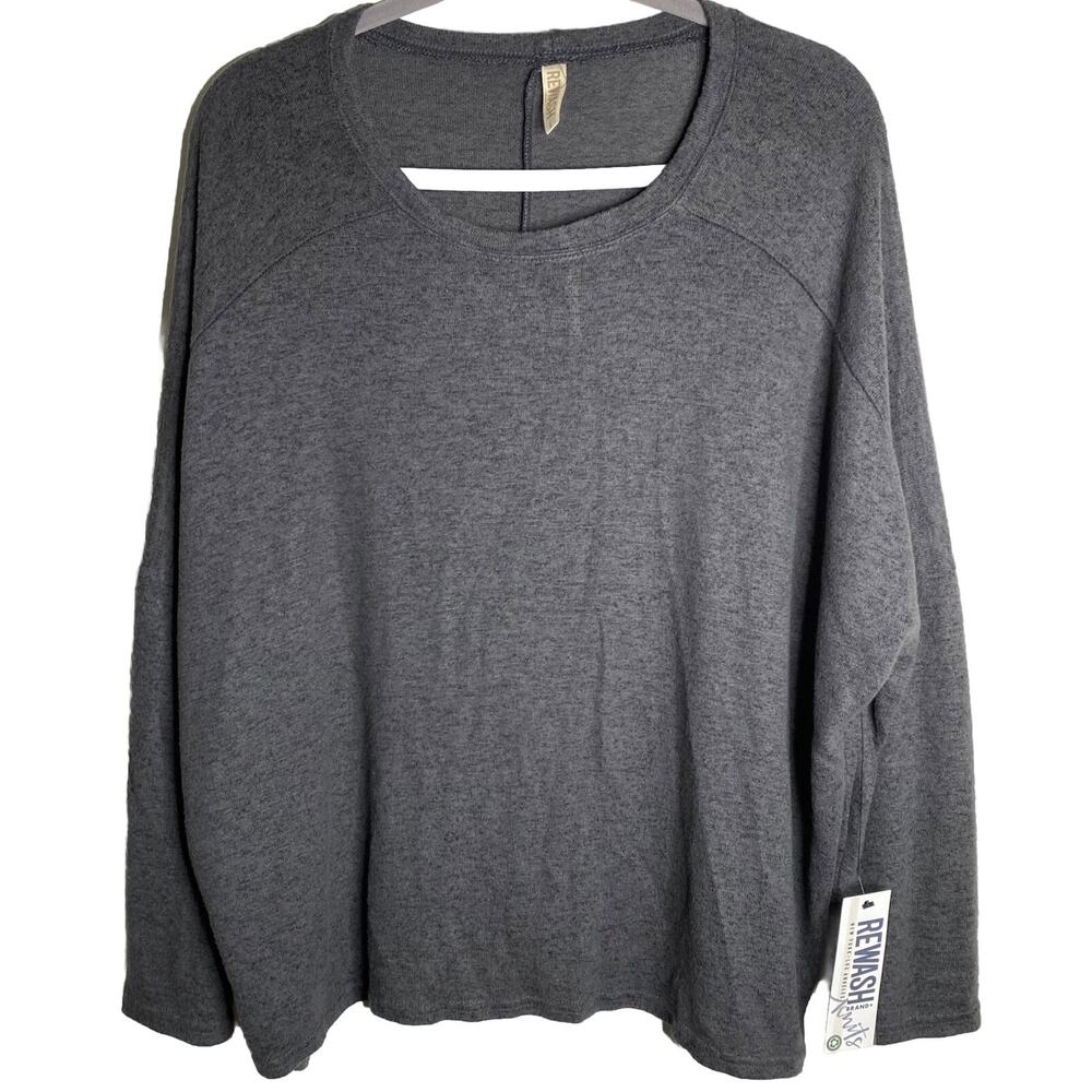 REWASH Medium Grey Top Size Large Dropped Shoulder Relaxed Fit New With Tags